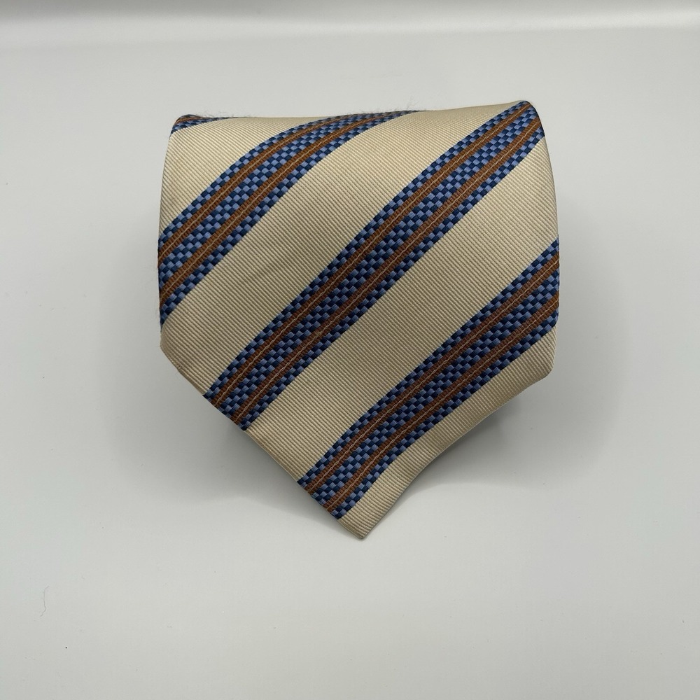 Jos. A. Bank Repp Men's Tie 100% Silk Made In Italy Yellow Blue Stripe